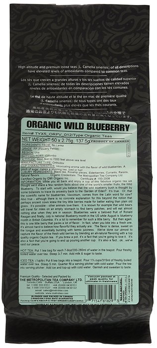 Metropolitan Tea 50 Count Pyramid Shaped Teabags, Wild Blueberry