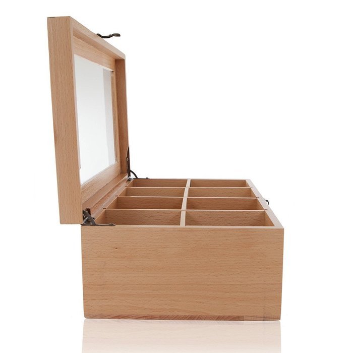 Wood Tea Box &ndash; Tea Bag Organizer &ndash; 8 Compartment Storage Chest with Clear Glass Lid & Front Hook &ndash; Caddy for Jewelry... N5