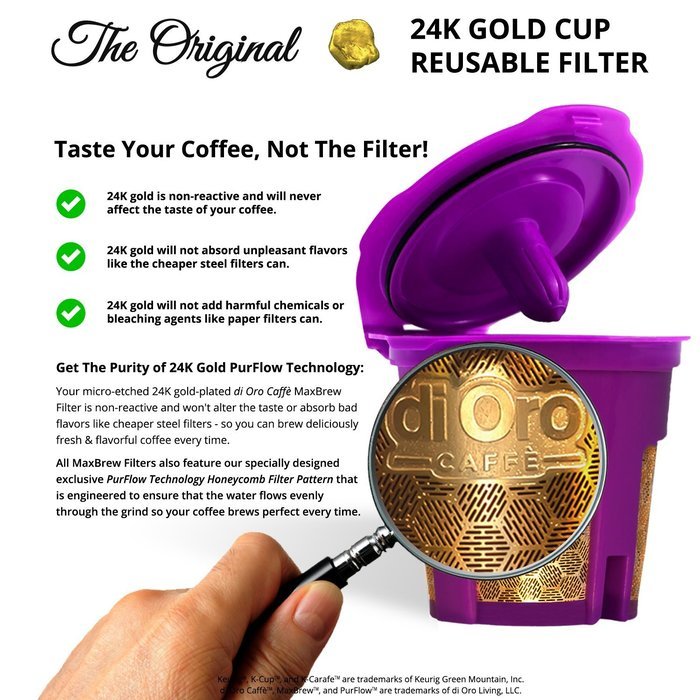 MaxBrew 24K GOLD K-Cup Reusable Filter for Keurig 2.0/1.0 Small Single K-Cup N4