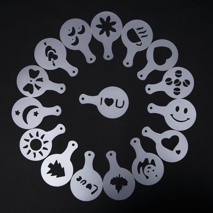 FairTree Coffee Duster Fine Mesh Flour Coffee Shaker Stainless Steel and 16pcs Cappuccino Coffee Stencils Template... N2