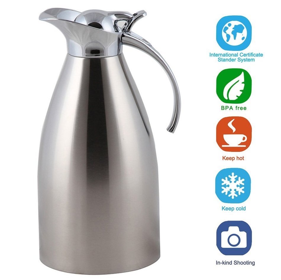 Panesor 68oz Water Coffee Thermal Carafe Vacuum Insulated Stainless Steel Pitcher N4