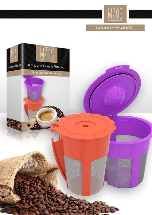 mzos- Reusable K Carafe & K Cup Coffee filter for Keurig 2.0. K200, K300, K400, K500 Series. 2 pcs