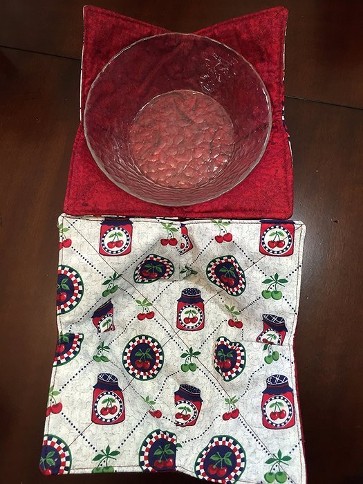 Cherry, gift handmade, Hot Cold Bowl Cozy,Microwave Bowl Cozie,Fabric Trivet, Hot pad, Pot Holder,Cotton Fabric...