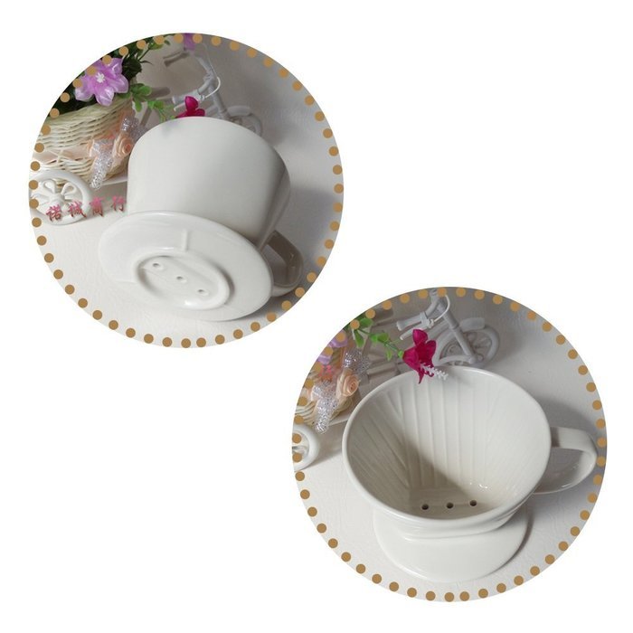 Premium Quality Ceramic Pour Over Coffee Dripper in White (3 Holes on Base)