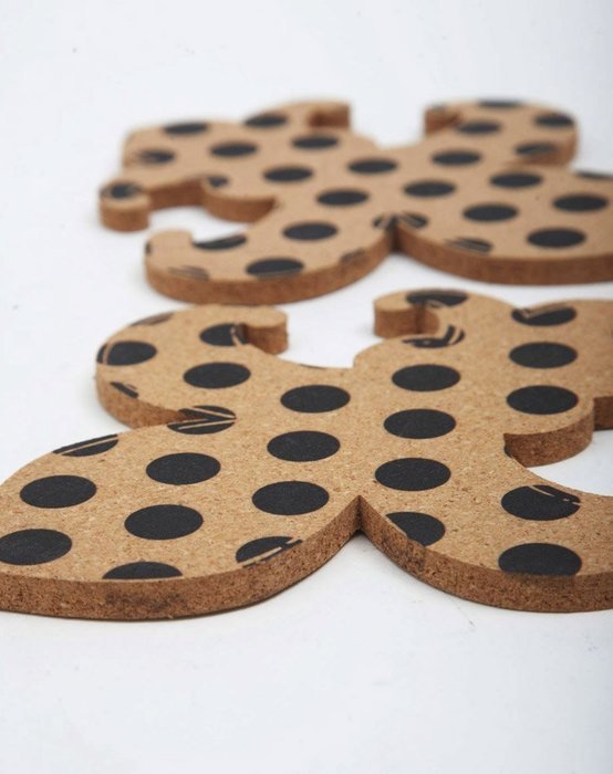 Black Polka Dot Fleur De Lis Cork Surface Savers N5
