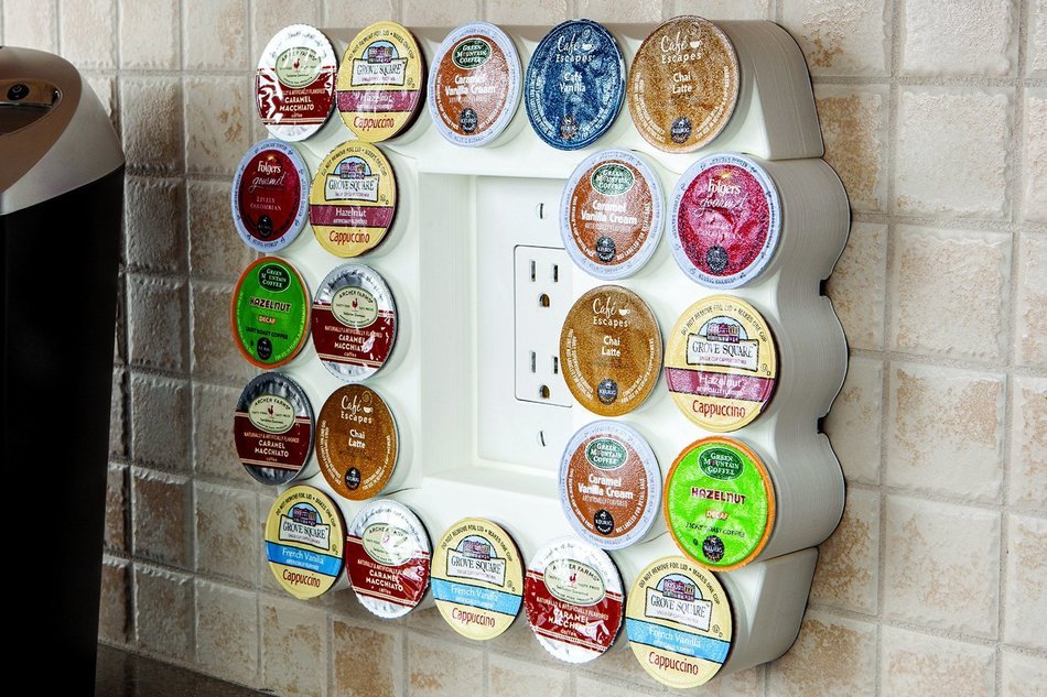 Cafe Wall Caddy (white) - Holds Up to 22 Keurig K-Cup Coffee or Tea Pods - Use Existing Outlet Cover to Free up... N2