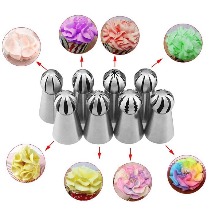 3PCS Icing Piping Tips Nozzles Kit Stainless Steel Sphere Ball Decorating Baking Tools Set for Cupcakes (New Design) N20