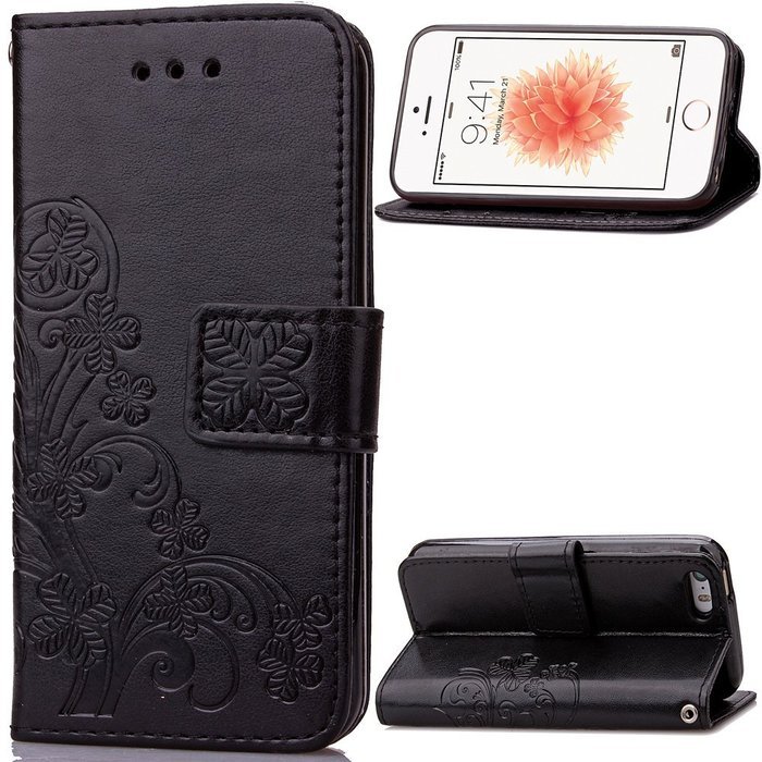 iPhone 5C Case, iPhone 5C Wallet Case,PHEZEN Four Leaf Clover Flower Design PU Leather Wallet Case Stand Flip... N14