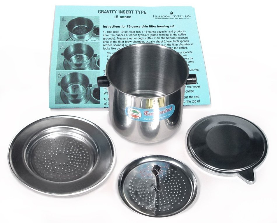 Vietnamese Traditional Coffee Filter (Phin) 15 Ounce 2-Pack, Gravity Insert N3