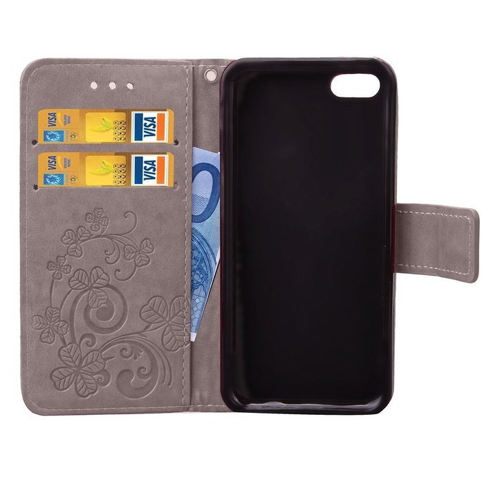 iPhone 5C Case, iPhone 5C Wallet Case,PHEZEN Four Leaf Clover Flower Design PU Leather Wallet Case Stand Flip... N22