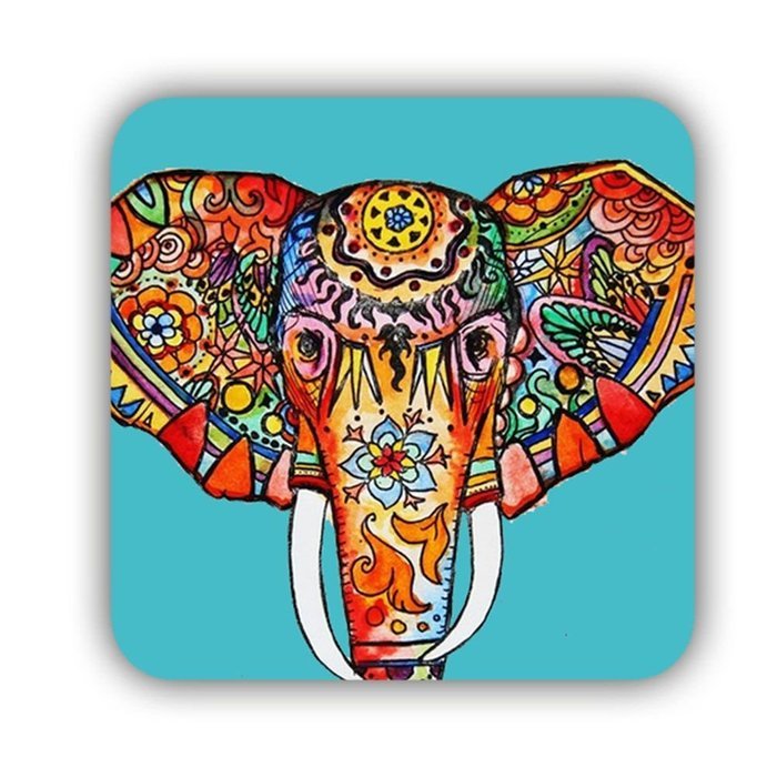 Generic Coaster Mdf Apparent Print Colorful Elephant Drawing 2 N8