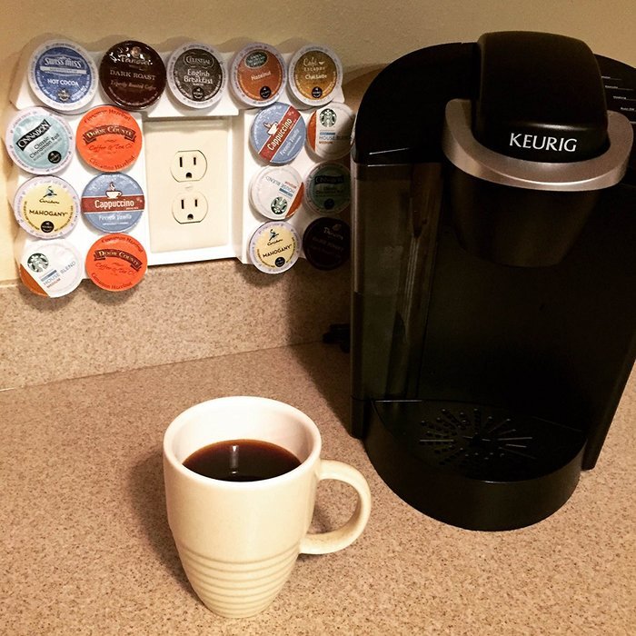 Cafe Wall Caddy (white) - Holds Up to 22 Keurig K-Cup Coffee or Tea Pods - Use Existing Outlet Cover to Free up... N3