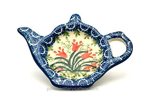 Polish Pottery Tea Bag Holder - Crimson Bells
