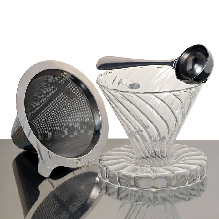 HIC Glass Coffee Dripper (Dripper + 100 Paper Filters + Stainless Steel Scoop) N5