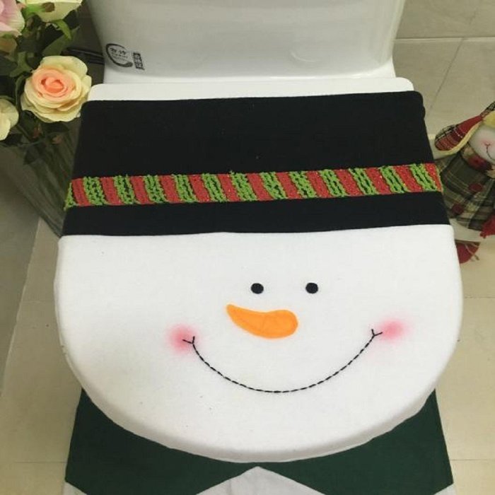 3PCS Toilet Seat Cover,Morecome Fancy Snowman and Rug Bathroom Set Christmas Decor N2