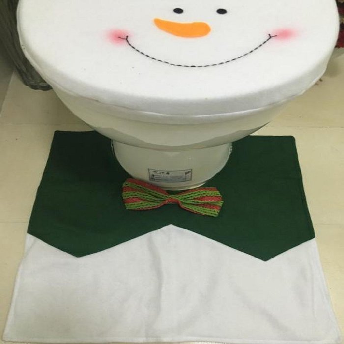 3PCS Toilet Seat Cover,Morecome Fancy Snowman and Rug Bathroom Set Christmas Decor N3