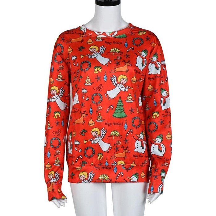 Morecome Women Long Sleeve Pullover Christmas Snowman Gift Elk Print Tops N4