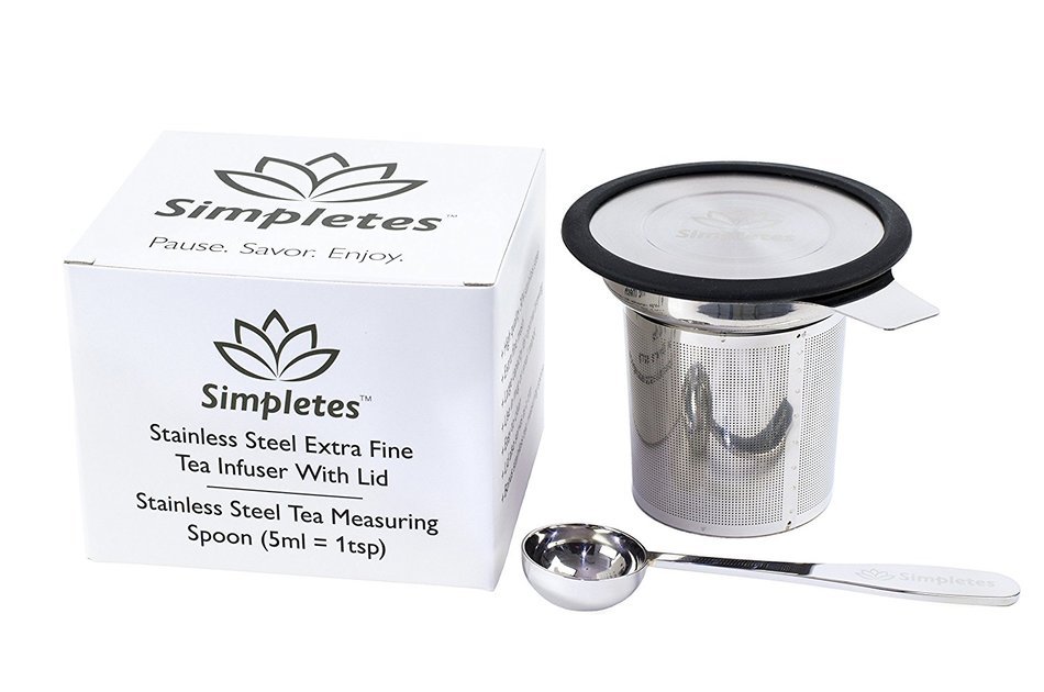 Stainless Steel Tea Infuser Strainer Steeper and Measuring Spoon Set by Simpletes. Extra Fine Mesh Basket Perfect... N3