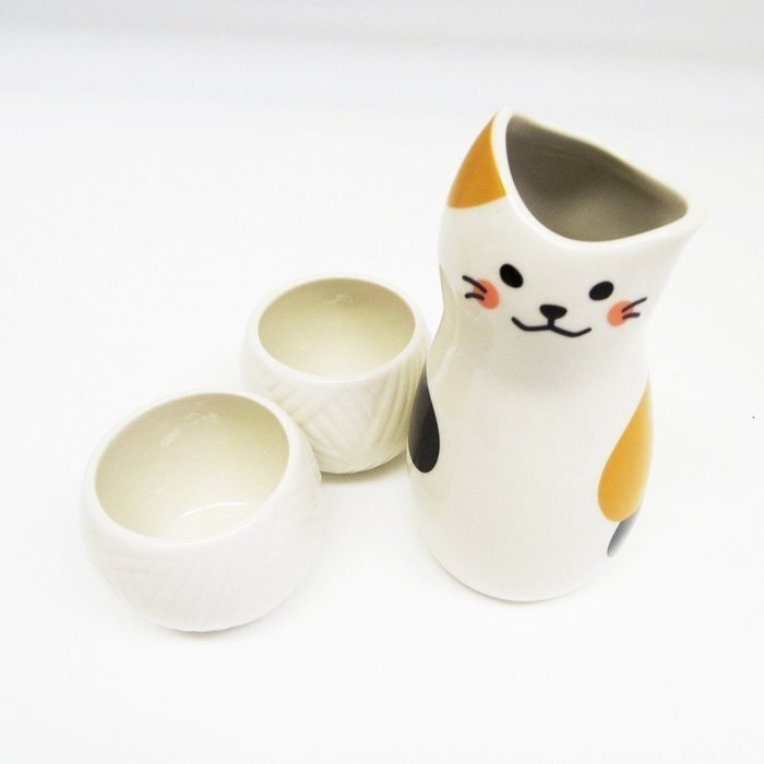Sun Art Calico cat Sake Bottle and Sake Cups set SAN2524 from Japan N3