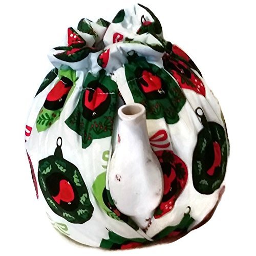 Teapot Cozy with Red green ornaments on White for 5-8 cup teapot #347 N4