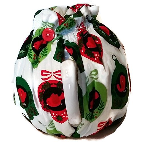 Teapot Cozy with Red green ornaments on White for 5-8 cup teapot #347 N5