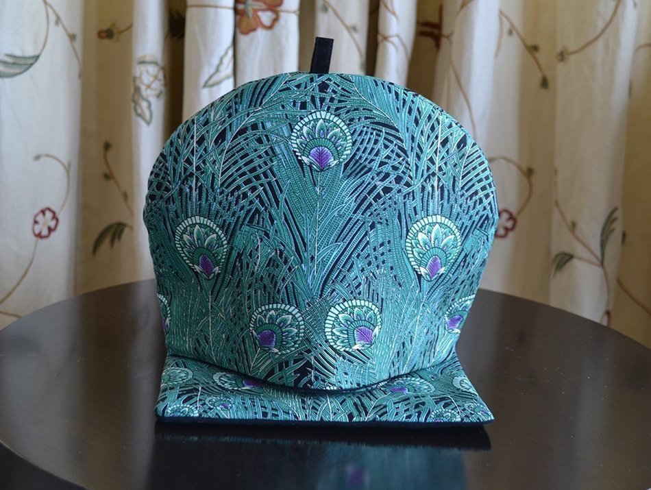 Artisanal Cotton Insulated Tea Cozy - OR Tea Cozy Set With Trivet - Liberty of London Inspired Turquoise Peacock...