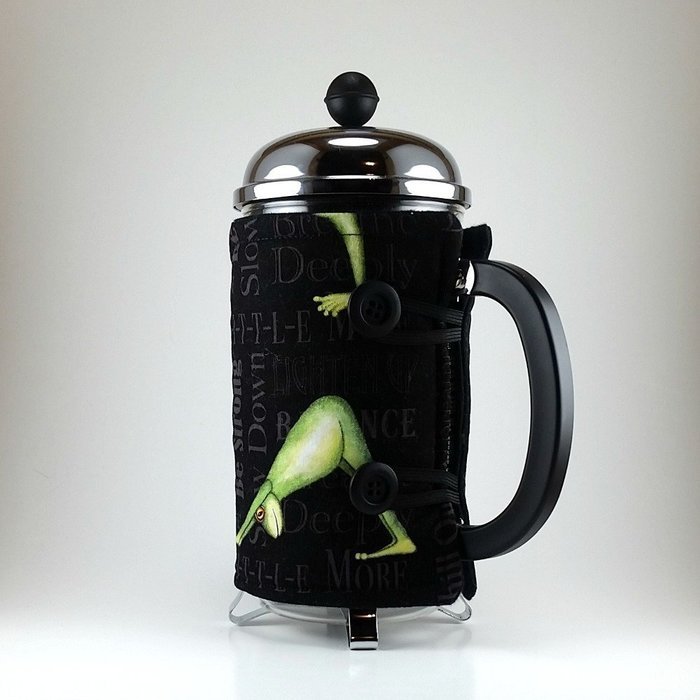 French Press Cozy Cover, 8 cup, Cafetiere Cosy, Insulated Frog, Yoga Decor