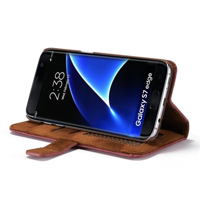 Galaxy S7 Edge Case, Aroko Wallet Case Classic for Galaxy S7 Edge Brown PU Leather Slim Stand Case Cover (Blue) N5