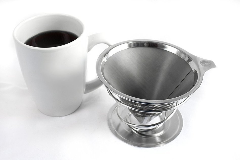 Oishii Pour Over Coffee Dripper and Reusable Brewer - Stainless Steel Filter with Unique Spiral Base N2
