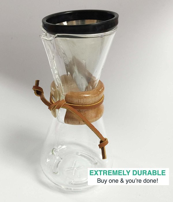 Washable & Reusable Stainless Steel Cone Coffee Filter Fits Chemex&reg; 3-Cup Coffee Makers including Chemex CM-1C...