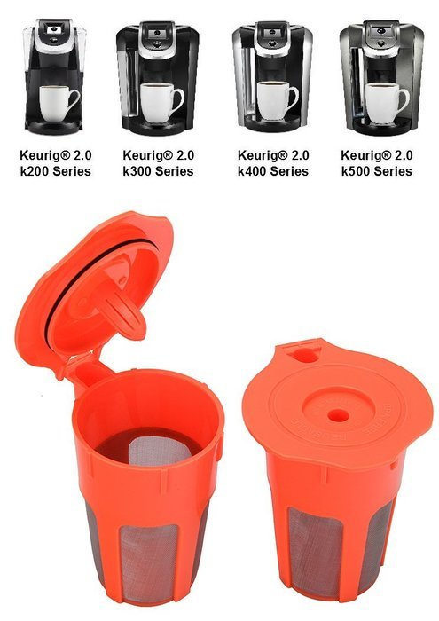 Gutens 2 Pack Reusable Carafe K-Cups Reusable coffee filter for Keurig 2.0 -K200, K300, K400, K500 Series N6