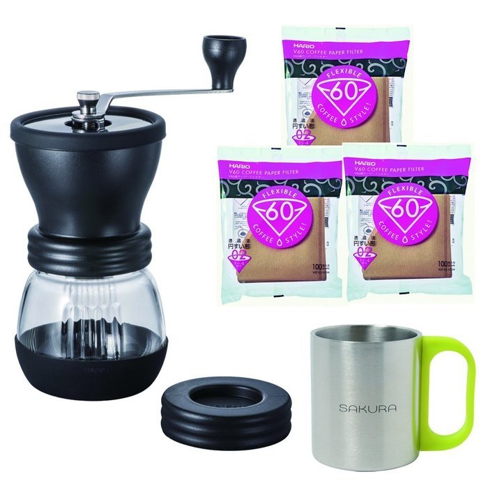 Hario Coffee Mill (A-set) Coffee Mill Slim Grinderless MSS-1TB New Model + Coffee Paper Filter, Natural, 100 count... N6
