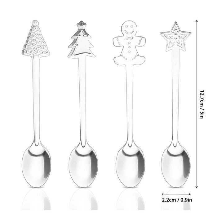 Powstro Stainless Steel Coffee Spoons Christmas Design Tableware - 4pcs(random shapes) N3