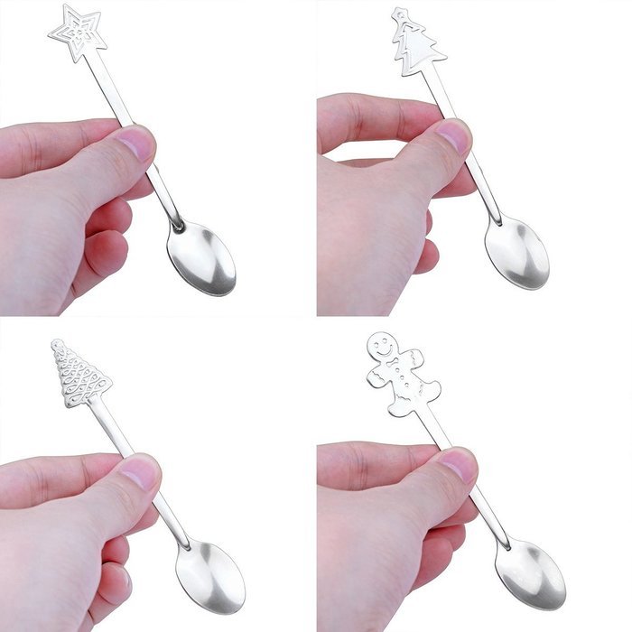 Powstro Stainless Steel Coffee Spoons Christmas Design Tableware - 4pcs(random shapes) N4
