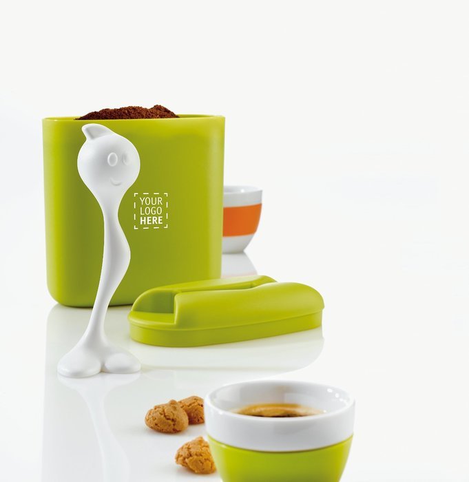 Koziol Hot Stuff Coffee, Tea, Sugar Storage Container With Scoop 500&nbsp;G/17 oz, Taupe/White N3
