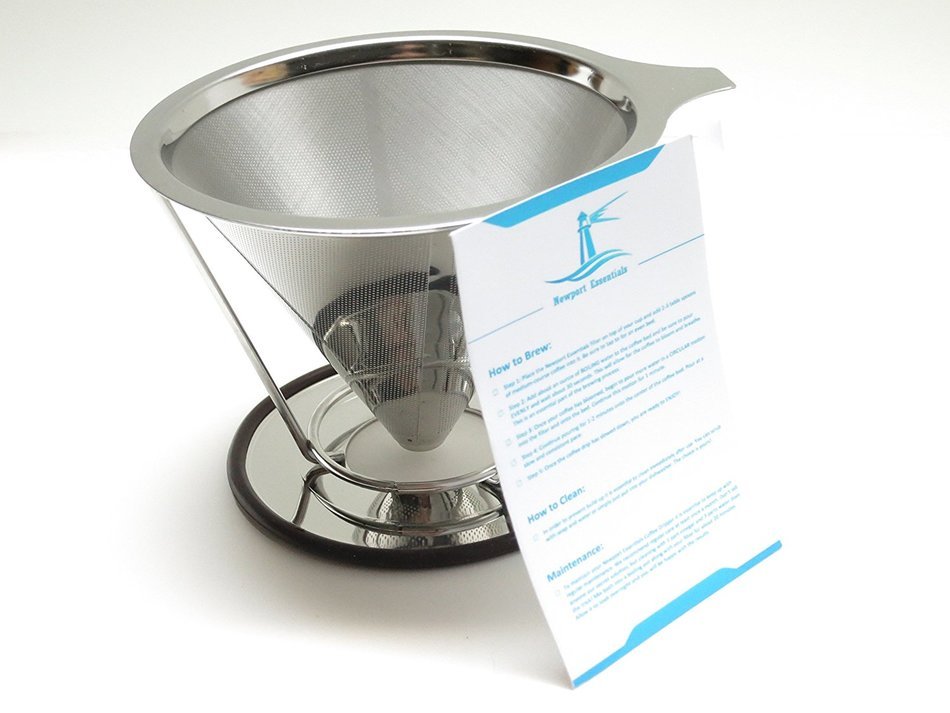 Newport Essentials Pour Over Coffee Filter: Stainless Steel Reusable Coffee Dripper and Brewer with Pour Over... N5