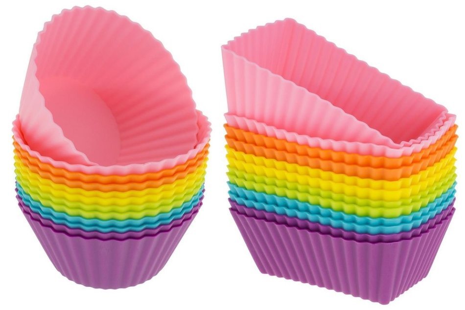 24-Pack Silicone Reusable Cupcake and Muffin Baking Cup Set, Rainbow Colors by GiftKoncepts N5