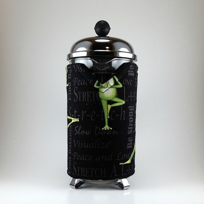 French Press Cozy Cover, 8 cup, Cafetiere Cosy, Insulated Frog, Yoga Decor N3