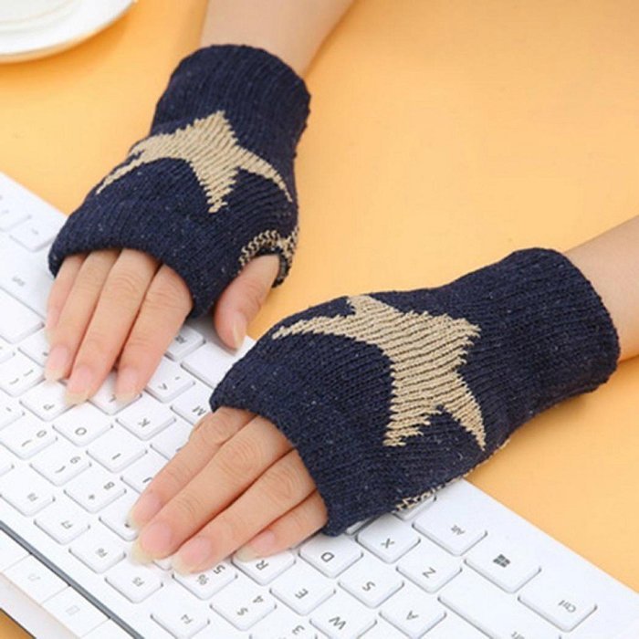 Glove,Morecome Men Women Winter Warmer Star Knitted Mittens Fingerless Glove (Khaki) N3