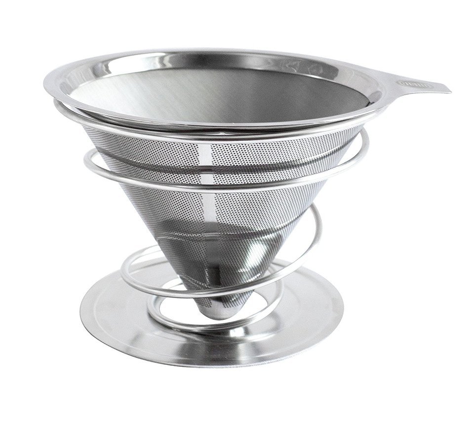 Oishii Pour Over Coffee Dripper and Reusable Brewer - Stainless Steel Filter with Unique Spiral Base N3