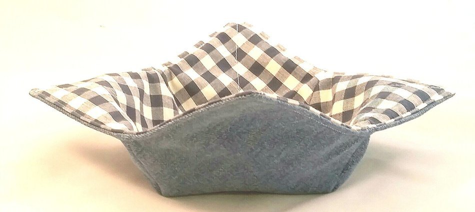 Microwave Bowl Cozy Denim/ Soldier Blue Gingham N2