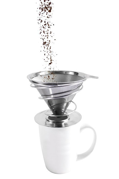 Oishii Pour Over Coffee Dripper and Reusable Brewer - Stainless Steel Filter with Unique Spiral Base N4