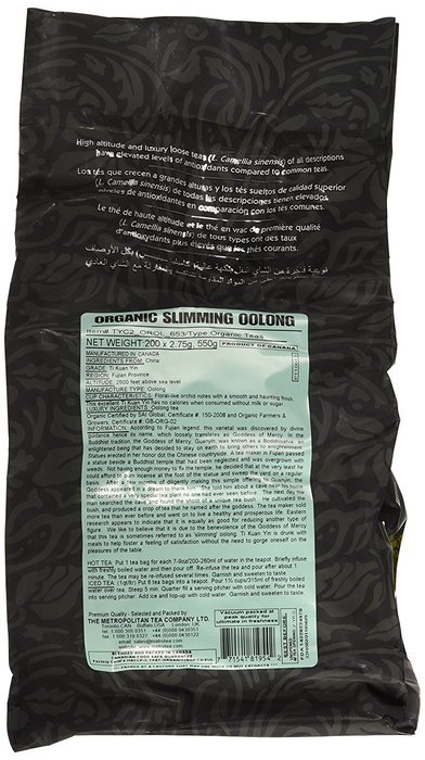 Metropolitan Tea 200 Count Pyramid Shaped Teabags, Slimming Oolong