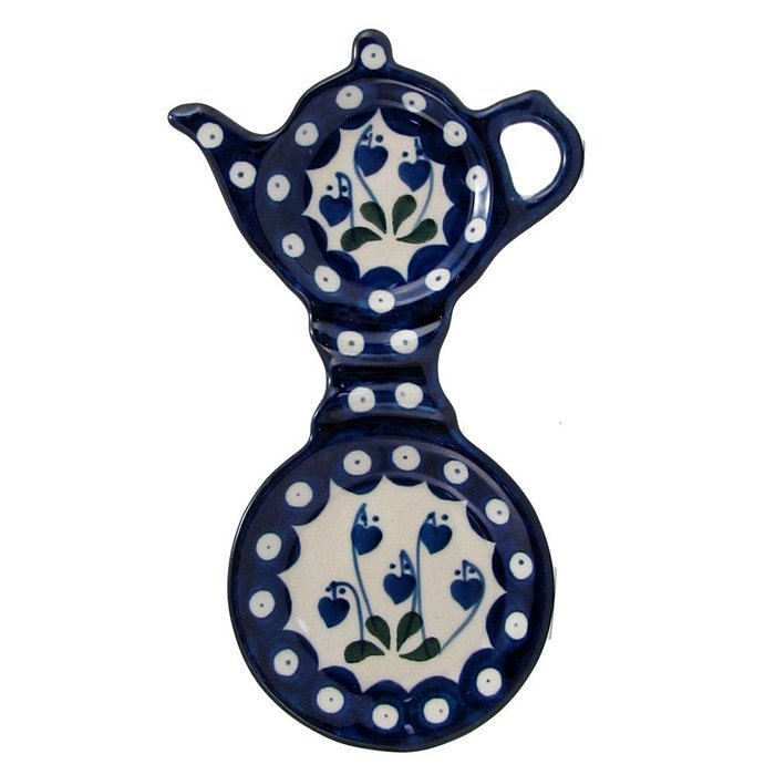 Polish Pottery Handmade 8'' Cup and Teabag Holder Boleslawiec Poland Traditional Stoneware Pattern 377