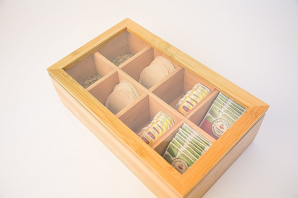 Axis International Bamboo Tea Box with Clear Lid, Brown N3
