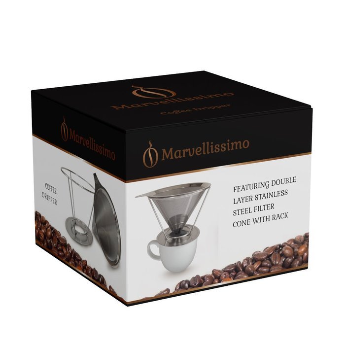 Marvellissimo Stainless Steel Pour Over Coffee Dripper - Reusable Double Layer Fine Mesh Filter Cone And Separate... N8