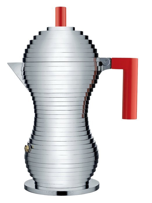 Alessi MDL02/6 R "Pulcina" Stove Top Espresso 6 Cup Coffee Maker in Aluminum Casting Handle And Knob in Pa, Red