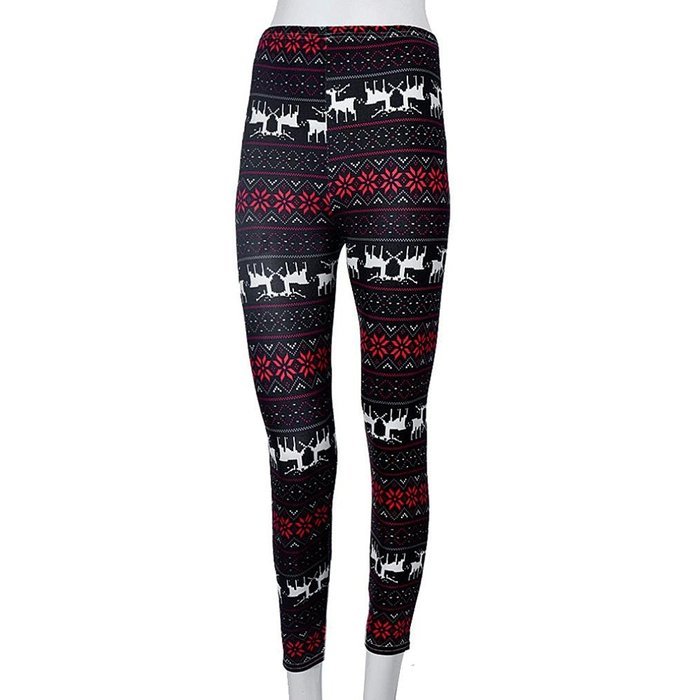 PHOTNO Women Skinny Leggings Stretchy Flower Deer Printed Pencil Tight Pants N3