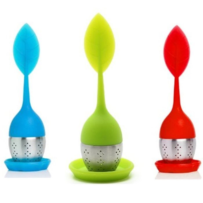 GS.Lee Luxury Set of 3 Pieces Tea Infuser, Loose Leaf, Herbal Scoop, Strainer, Crimson, Blue Red Green