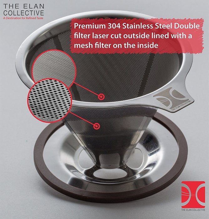 The Elan Collective Premium Stainless Steel Pour Over Coffee Dripper - Reusable Permanent Paperless Cone Coffee... N5
